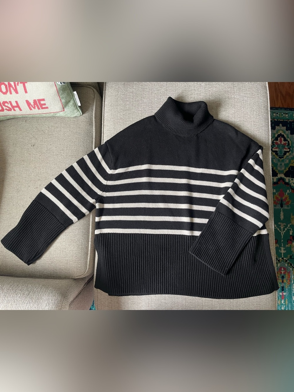 GAP Black and White Oversized Striped Turtleneck Sweater